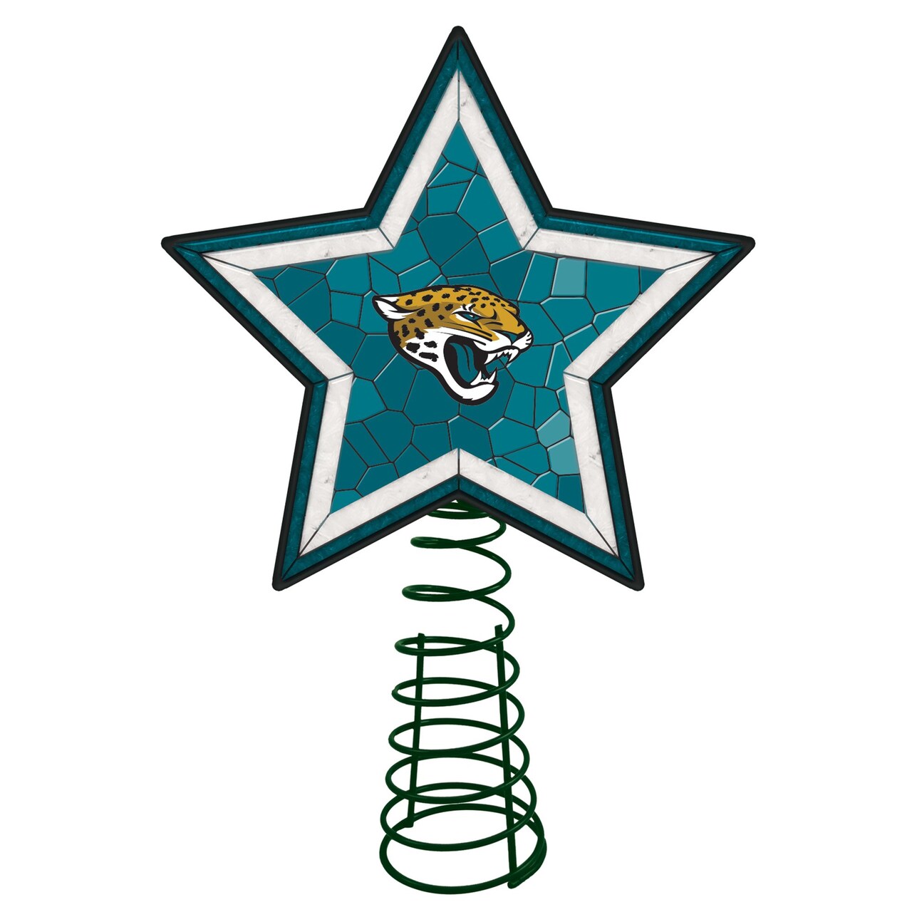 The Memory Company 10" Lighted Teal Green and White Star NFL Jacksonville Jaguars Christmas Tree Topper